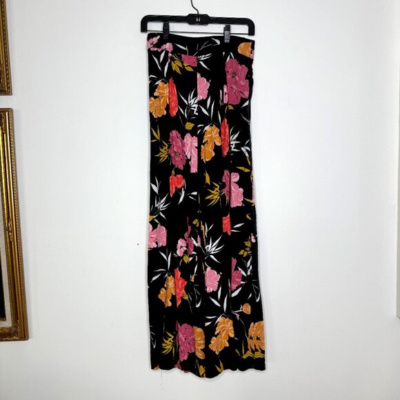 Guess | Black Wide-Leg High Waist Trousers with Pink and Orange Floral Print - 4 - Picture 4 of 8